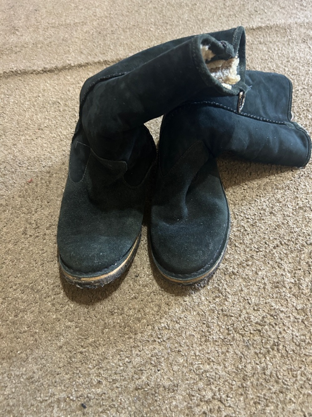 UGG Black Suede Mid-Calf Shearling Boots
